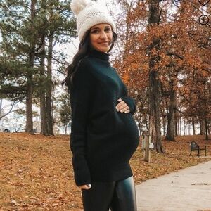 Black Funnel Neck Dolman Sleeve Maternity Sweater